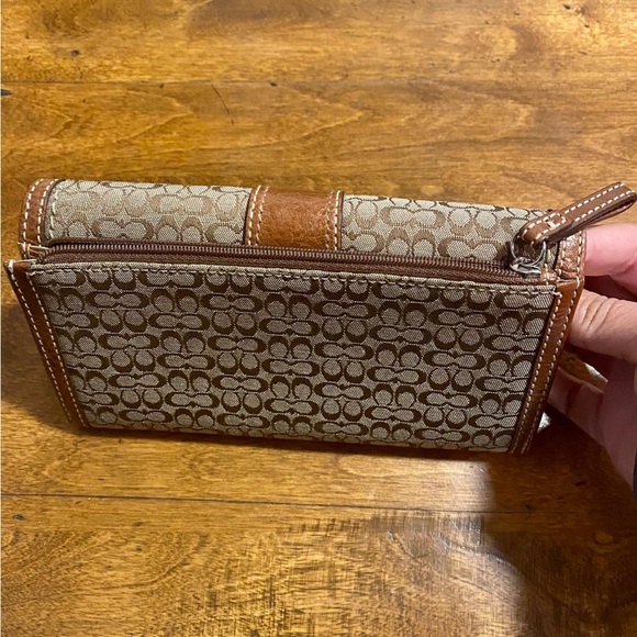 Coach Brown and Tan Signature Wallet with Silver Accent - Picture 2 of 4